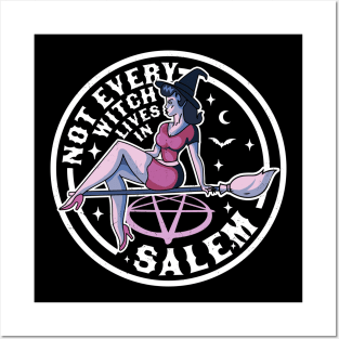 Not Every Witch Lives In Salem Halloween Retro Vintage Witch Posters and Art